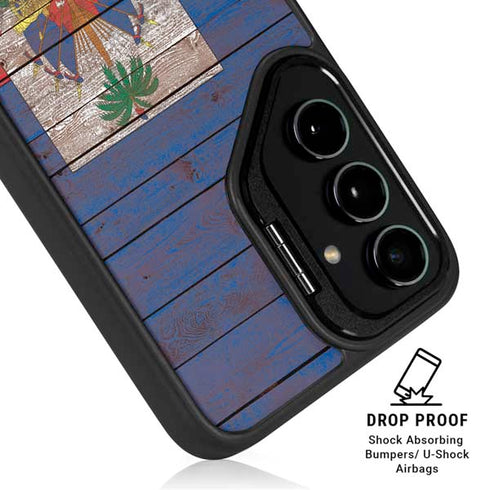 Haiti Flag Dark Wood Galaxy S24 FE Kickstand Case